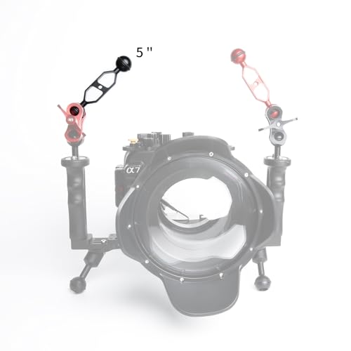 Image of Black 5 inch Underwater Aluminum Alloy Extension Arm (2-Pack) - Dual Ball System with 1 inch Head Connector, Waterproof & Rustproof for Diving Camera Tray /Strobe /Video Light, Scuba Photography Gear