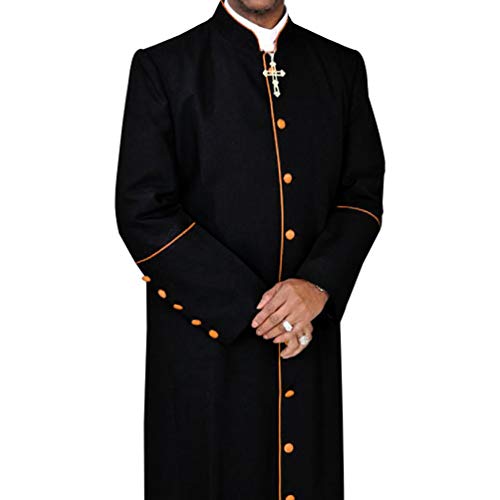 MENZ Clergy Robe Cassock for Pastor, Black/Gold, 52 (XX-Large)