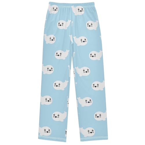 Boy's Pants White Sea Lion Adorable Jogger Pants Elastic Waist Long Bottoms Trousers with Pockets 6-14 Years
