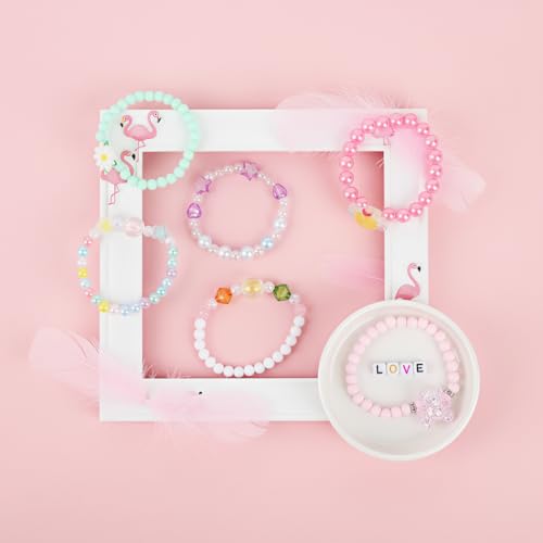 Image of SANNIDHI 6Pcs Beads Bracelet for Girls Kids Friendship Bracelet Cute Bracelets Set Toddler Costume Jewelry Party Pretend Play Birthday Christmas