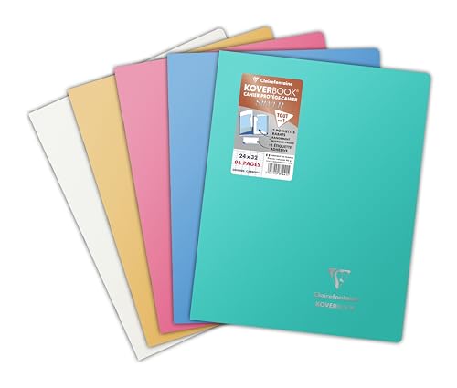 Clairefontaine 981441C Un Cahier Agrafé Koverbook Silver - 24x32 cm - 96 Pages Grands Carreaux - Papier Blanc 90 g - Couverture Polypro Opaque - Couleur Aléatoire