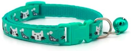 Adjustable cat Collar with Cute Pattern and Safety Bell. (Green) image 2