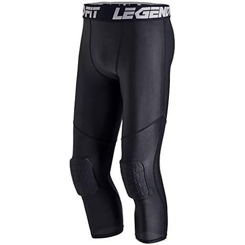 LEGENDFIT Basketball Pants with Knee Pads for Kids Youth Boys 3/4 Capri Padded Sports Compression Tights Leggings - black - L Cover