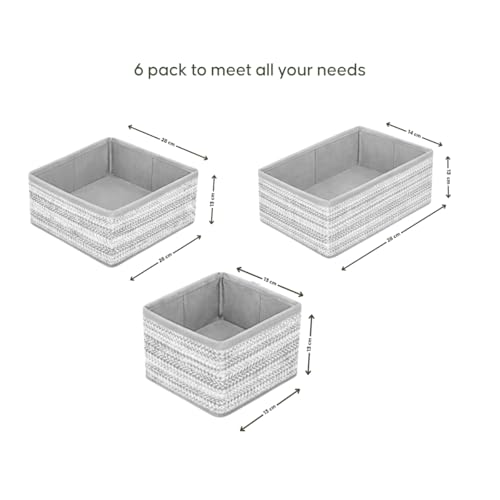 Image of DALUCI 6 Piece Foldable Clothing Storage Box Set | Cube Storage Bins and Dividers for Wardrobe Cloth Organizer for Storage Cupboard and Drawer Organizers for Shirts Pants Underwear Bras Socks (Grey)