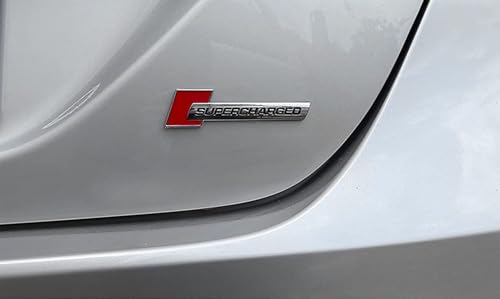 Image of 2pcs Metal Supercharged Logo car Emblem Premium Auto Badge Rear Trunk Sticker Side Fender Decal (Black-red)
