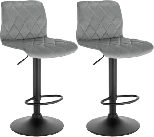 Lestarain 2X Taburetes de Bar Terciopelo Taburetes Altos Cocina con Respaldo Juego de 2 Taburetes Giratorio Sillas de Bar Regulable en Altura Taburetes de Cocina Gris Claro