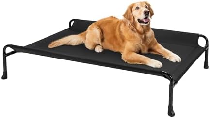 Veehoo Cooling Elevated Dog Bed, Raised Dog Beds for Large Dogs, Outdoor Dog Bed with Guardrail, Upgraded Non-Slip Feet, Breathable Teslin Mesh, Portable Camping Dog Cot, X-Large, Black, CWC2404