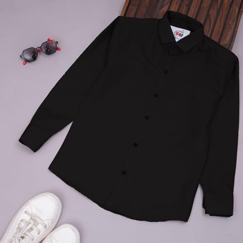 Image of Vikita Enterprise Kid Boy's Cotton Solid Shirt with Spread Collar Neck Full Sleeves Button Closure Curved Length and One Pocket | Shirt For Kids Boys