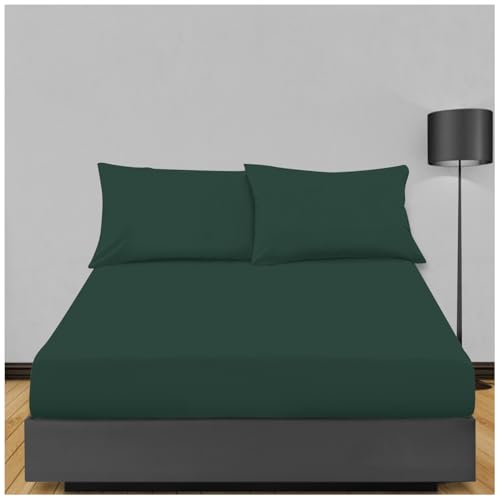 GC GAVENO CAVAILIA Single Fitted Sheets - Non Iron Polycotton Extra Deep 15 Inch (40 cm) - Shrinkage And Fade Resistant Bottom Sheet | 91 cm x 190 cm | Dark Green
