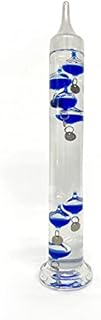 30cm Tall Free Standing Galileo Thermometer with seven blue floating globes | measures temperatures from 16 degrees Centigrade to 28 degrees | also in Fahrenheit | Weather station | Water Thermometer