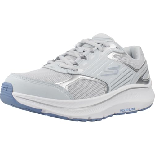 Skechers Baskets Go Run Consistent 2.0 pour Femme, Cuir Bleu Clair avec Bordure argentée, 39 EU