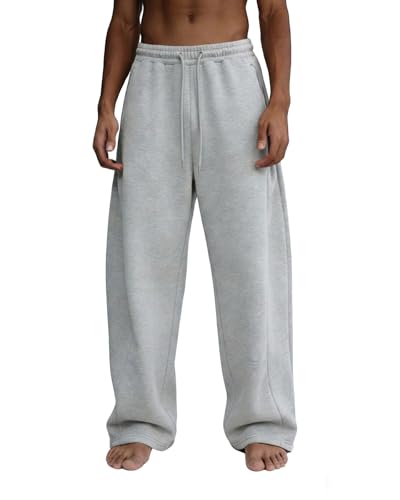 Tooprvix Men's Baggy Sweatpants Heavyweight Fleece Wide Leg Drawstring Sweat Pants,Casual Loose Lounge Joggers with Pockets Slacks for Athletic Hiking,Light Grey