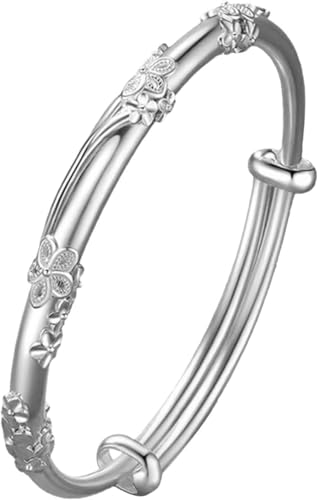 Bangle Bracelets for Women, 925 Sterling Silver Adjustable Bangle Bracelets Ladies Simple Dainty Jewelry Birthday Anniversary Mother Valentine Day Gifts