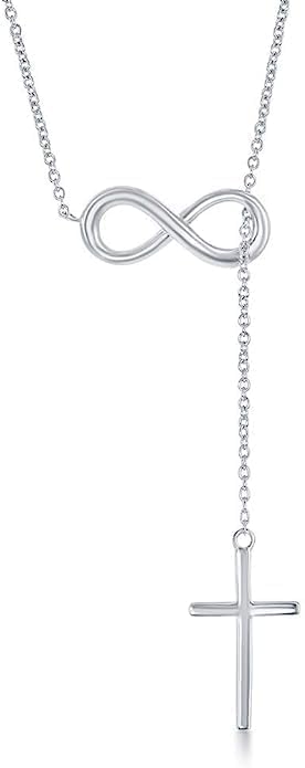 Sterling Silver Cross Infinity Necklace for Women Confirmation Gift Infinity Pendant for Girls Dangling Cross First Communion,Religious Necklace Silver, Rose Gold Plated Silver Jewelry