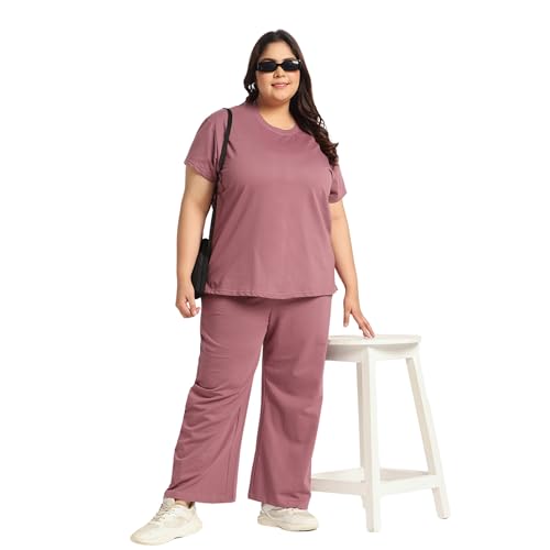 Image of Women's Relaxed Fit Cotton Co-Ord Set | Half Sleeve Top & Wide Leg Pants | Travel & Casual Wear