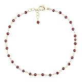 CRYSTALINES Natural Mozambique Garnet Gemstone Cluster Anklet, Handmade Boho Jewelry, Gold Plated Rosary Chain, January Birthstone, Delicate Ankle Bracelet for Women, Christmas Day