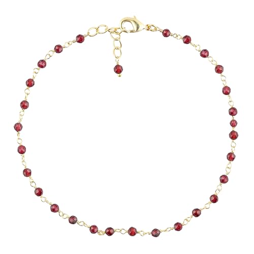 CRYSTALINES Natural Mozambique Garnet Gemstone Cluster Anklet, Handmade Boho Jewelry, Gold Plated Rosary Chain, January Birthstone, Delicate Ankle Bracelet for Women, Christmas Day