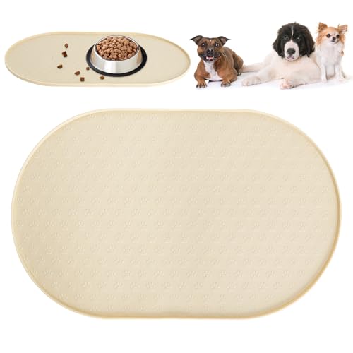 Tappetino Ciotola per Cani e Gatti, 48×30 cm in Silicone Antiscivolo e Impermeabile con Bordo Rialzato, Tappetino Cibo per Animali, Sotto Ciotola per Ciotole di Cani e Gatti
