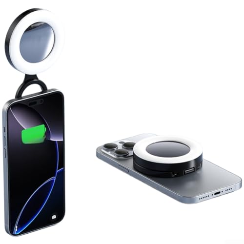 Anneau lumineux magnétique compact pour mini miroir de 7,1 cm, 3 réglages de couleur, 10 heures de lecture, lumière vidéo de maquillage portable pliable...