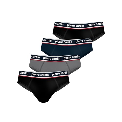 pierre cardin underwear Slip Homme Coton, Sous-vêtements Homme, Hypoallergénique, Maintien sans comprimer (Lot de 4), Taille 2XL - Noir/Bleu/Gris