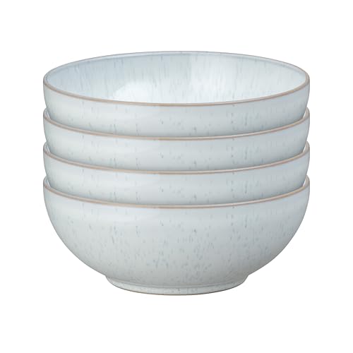 Denby - White Speckle Cereal Bowls Set of 4-820ml Dishwasher Microwave Safe - Scratch Chip Resistant - White, Neutral, Ceramic Stoneware - Tableware for Porridge, Muesli, and Desserts