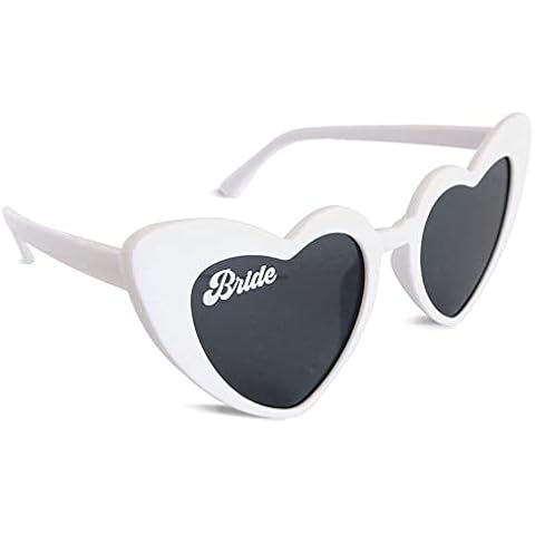 ModParty Bride Sunglasses | White Heart-Shaped Eyewear | Bachelorette Party Accessory | Bride to Be Wedding Honeymoon Gift Idea | Retro Cateye Design Cover