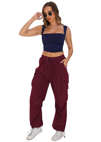 TSMNZMU Womens Baggy Cargo Pants Casual Hiking Trousers Loose Fit Parachute Pants Y2K Hight Waist Mutil Pocket Trousers4