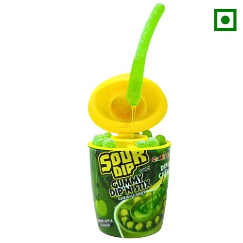 Image of CandiExotics Sour Dip Gummy Dip'N Stix - Green Apple Flavour | Chewy Candy with Liquid Dipping Sugar | 100% Vegan - 96