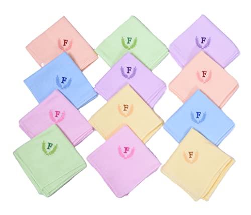 Image of ANTONIA Personalized Cotton Women's Handkerchiefs with Embroidered Initials, Assorted Colours (33 cm x 33 cm)