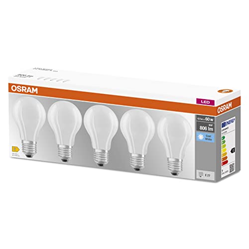 Osram LED BASE Classic A60, matte Filament LED-Lampen aus Glas für E27 Sockel, Birnenform, Kaltweiß (4000K), 806 Lumen… – Ansicht 2
