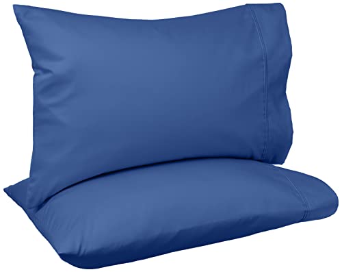 Image of Amazon Basics 400 Thread Count 100% Cotton Pillow Cases, Soft & Breathable Sateen Weave, Machine Wash, Standard Size, 20 inch x 30 inch, Navy, Set of 2