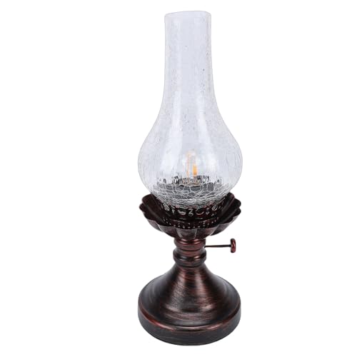 Spacnana Lampada da Tavolo Vintage, Paralume in Vetro Soffiato a Mano con Texture craquelé, Lavorazione Artigianale del Ferro, Compatibile con Lampadina E27, con Controllo Semplice (Spina europea