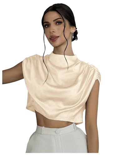 Amazon.com: OYOANGLE Women's Satin Crop Top Mock Neck Satin Blouse