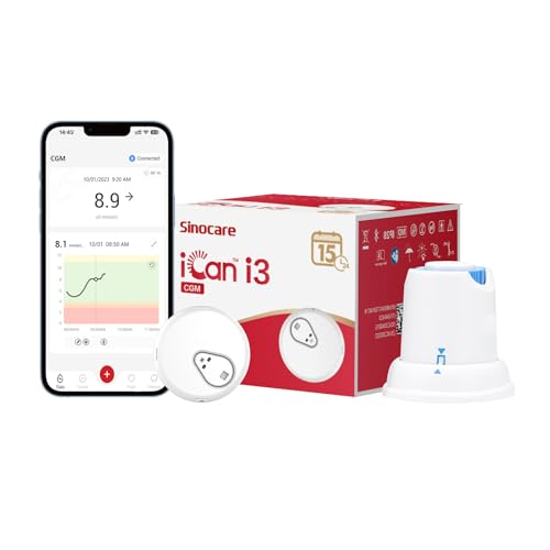 sinocare 15-Day Continuous Glucose Monitoring System Less Finger Pricks with iCan CGM APP Output Every 3 Minutes Blood Sugar Monitor 1 Pcs × iCan CGM for UK Diabetes