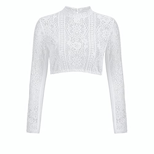Dirndlwelle Damen Dirndlbluse Weiß Spitze Lange Ärmel Dirndl Bluse mit...