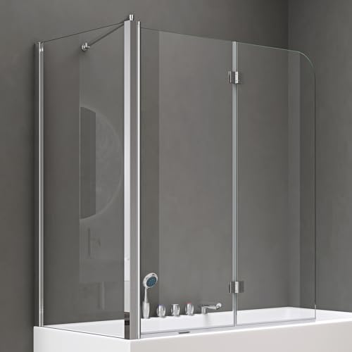 doporro Parete Doccia Sopravasca Angolare con 2 Ante Pieghevoli 120x140 cm e Parete Laterale 70 cm, Vetro Temperato Trasparente 6 mm Anticalcare con Barra Stabilizzatrice Cortona113