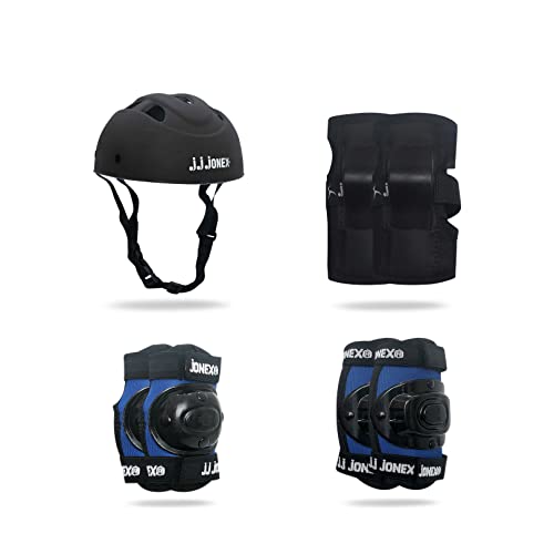 Image of JJ JONEX Protective Set Skating and Cycling for Age 4 to 7 Years Skating Guard Combo (Small, Black /Blue) (MYC)