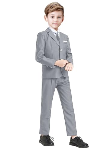 Image of Suit for Boy Formal Slim Fit Tuxedo 5 Pieces Kids Toddler Wedding Outfit Blazer Pants Vest Set Boys Suits