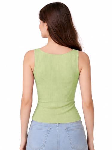 Image of Sizi Women's Ribbed Knit Tank Top with Built-in Padded Support, Square Neck Sleeveless Crop Top, Brown