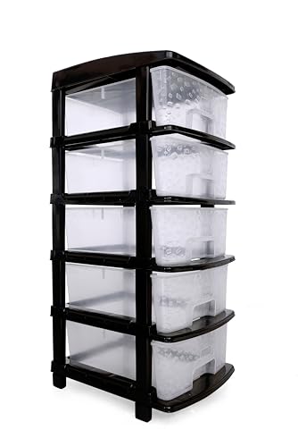 Image of Plastic Modular Drawer Storage Chest Of Drawers Organizer Storage Box, Large Stomo Racks For Multipurpose Anti-slip Shoes Organizers (Transparent, 5 Layer)