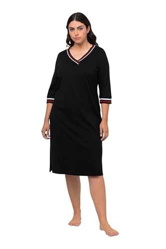 Ulla Popken Damen, Zierkanten, V-Ausschnitt, 3/4-Arm Nachthemd, schwarz, 42-44