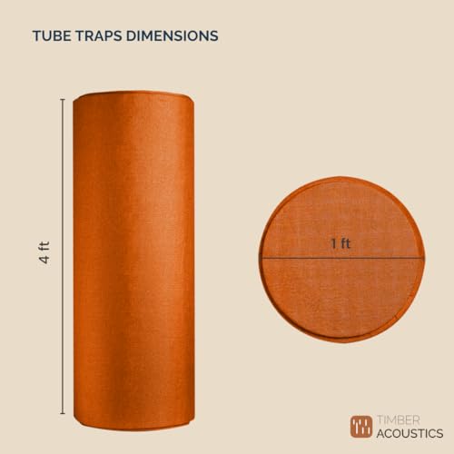 Image of Timber Acoustics Tube Traps | Rockwool | Freestanding Bass Traps | Absorber Diffuser | Room Acoustics & Soundproofing | Home Theatres & Music Studios [Single] 4' x 1' (Orange)