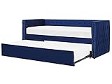 Cama nido tapizada en terciopelo azul 90 x 200 cm marco de listones adornos de clavo abotonada estilo glam Gassin
