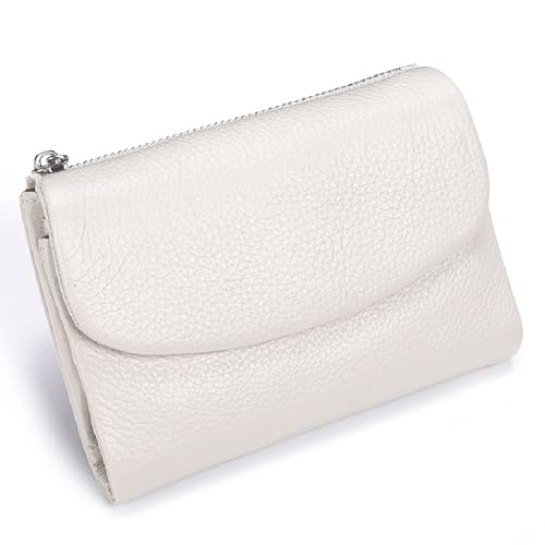 Wallet, Unisex Soft Pebble Leather Wallet, Women's Foldable, Large Capacity(White)
