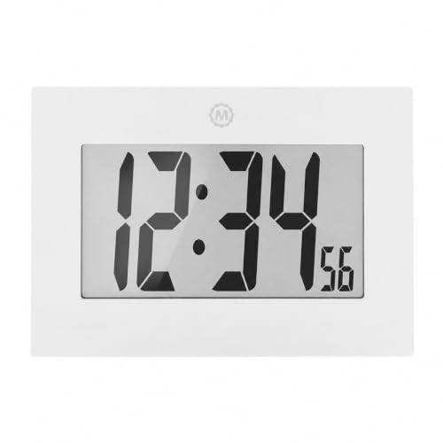 MARATHON CL030064WH Large Digital Wall Clock with FoldOut Table Stand. Size is 9 inches with Big 3.25 Inch Numbers. Frame (White)