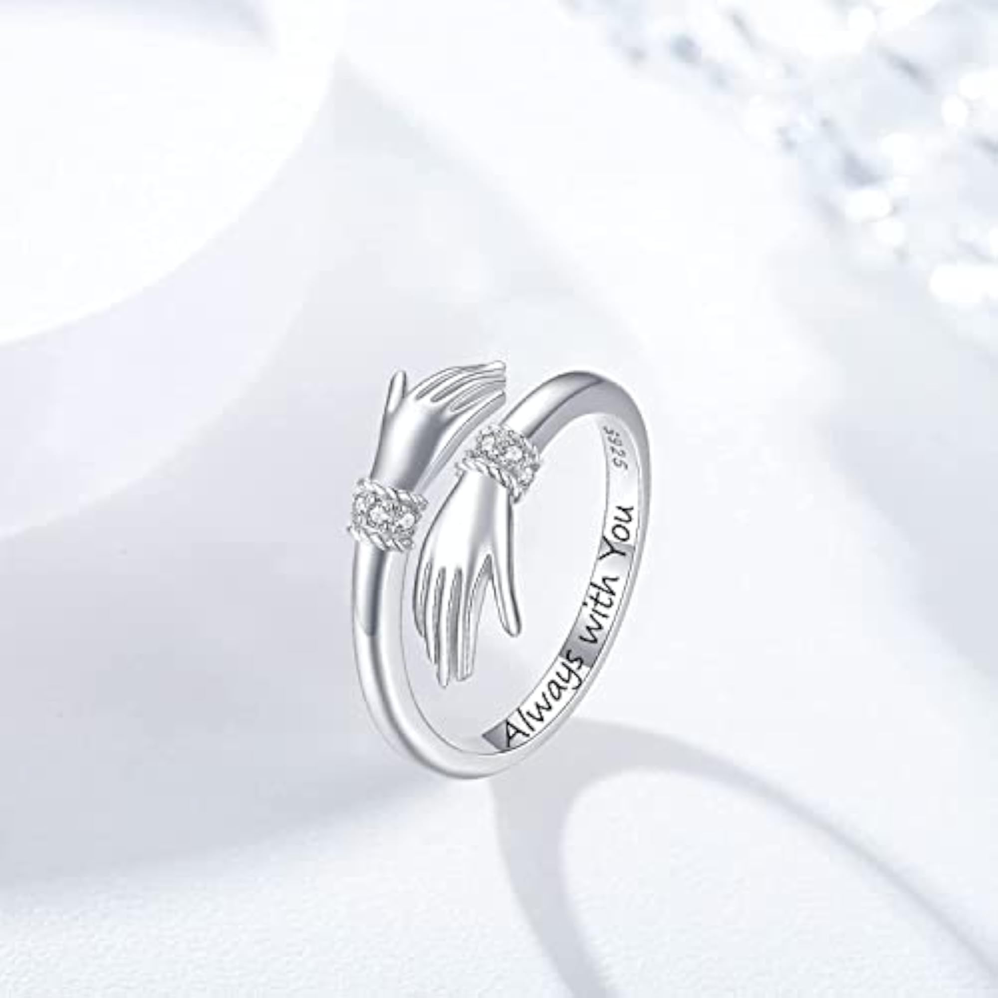 Adjustable Crystal Toned Silver Ring for Valentine