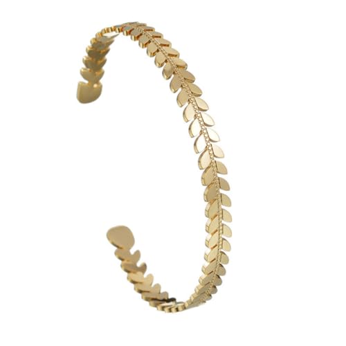 Peace Leaves Bracelet 18K Gold Plated Stainless Steel, Adjustable Open Cuff Bangle for Women Birthday Minimalist Jewelry Gifts