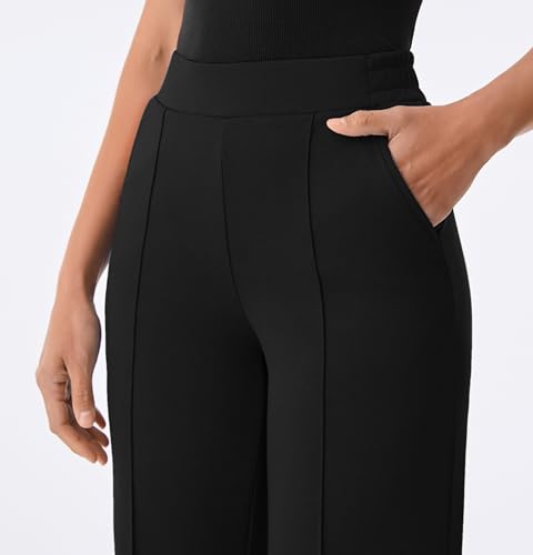 AFITNE Women's Wide Leg Work Pants High Waist Pull On Business Casual Pants Lightweight Lounge Slacks with Pockets 29"/31"4