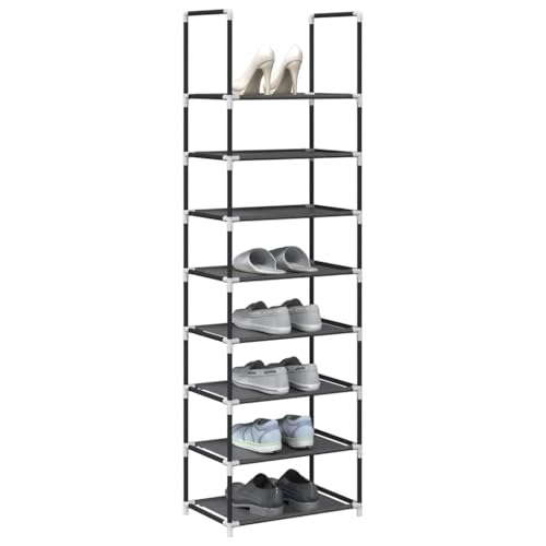 Kaloriko Zapatero de 8 pisos, color negro, de tela no tejida con acero pulverizado, 44 x 28 x 145 cm, ahorra espacio, para pasillo, pasillo, entrada, almacenamiento versátil para zapatillas, botas y