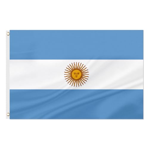 ASUNO Argentina Flag 90 × 150 CM Polyester Argentine National Banner with 2 Brass Grommets Double Side Vivid Color Fade Resistant for Outside Garden Lawn Patio